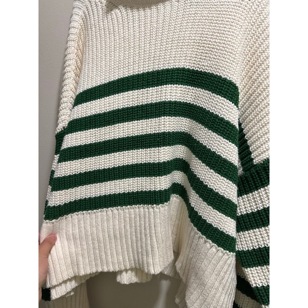 Madewell | NEW Wide Rib Turtleneck Sweater in Varsity Green/White Stripe Preppy - Picture 9 of 15